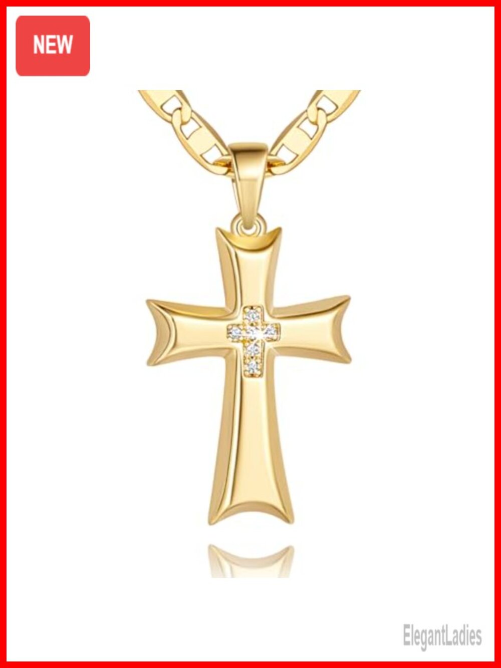 14k Gold Plated Cross Necklace with Cubic Zirconia Pendant